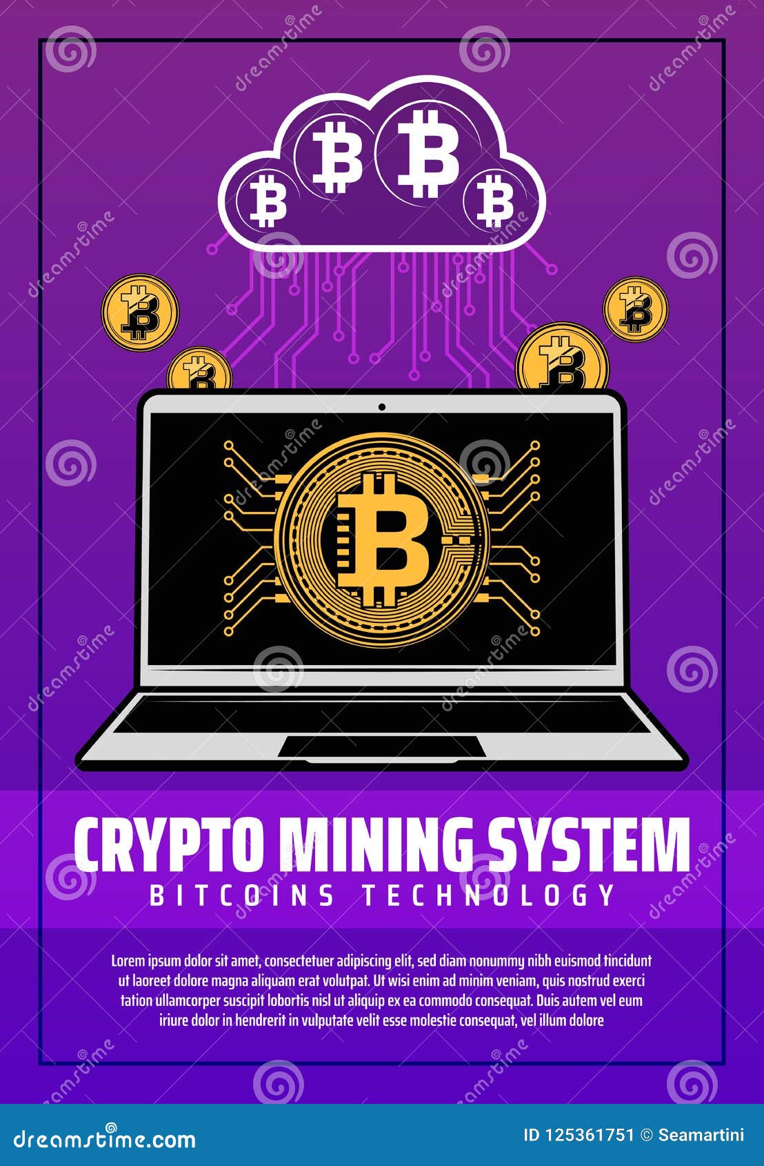 Crypto Mining System Poster With Digital Web Money Stock Vector - 